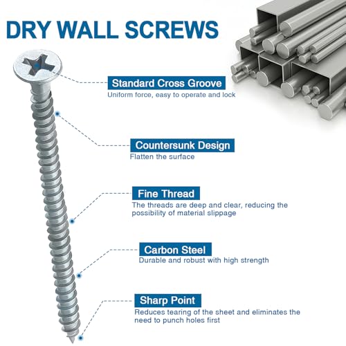 VooGenzek 60 PCS M3.5 * 50 mm Coarse Thread Point Drywall Screws, Phillips Countersunk, Plasterboard Wood Screws, Silver - Image 3