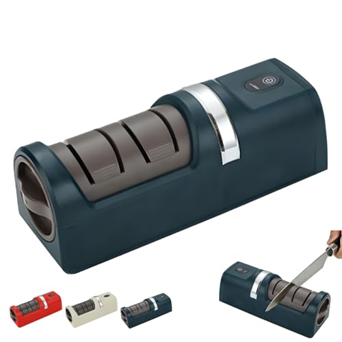Afilador automático de cuchillos de cocina, mini máquina afiladora de cuchillos eléctrica con base de succión antideslizante, diseño inalámbrico para la mayoría de cuchillos y tijeras doméstico Green