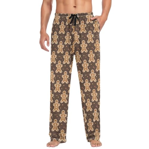 ALAZA Christmas Gingerbread Polka Dot Brown Men's Pajama Pants Lounge Pants Sleep Pajama Pant Bottoms4