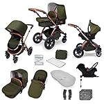 Ickle Bubba Stomp V4, All-in-One-Reisesystem, inklusive Trageschale, wendbarer Kinderwagen (Woodland Green auf Bronze-Chassis, Travel System + Galaxy Autositz)