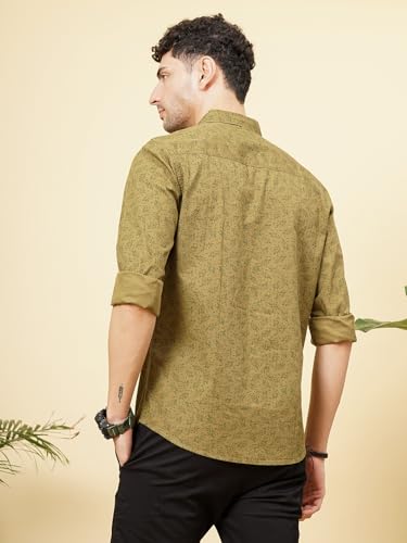 Image of The Indian Garage Co Men Cotton Slim Fit Abstract Printed Full Sleeves Spread Collar Casual Shirt