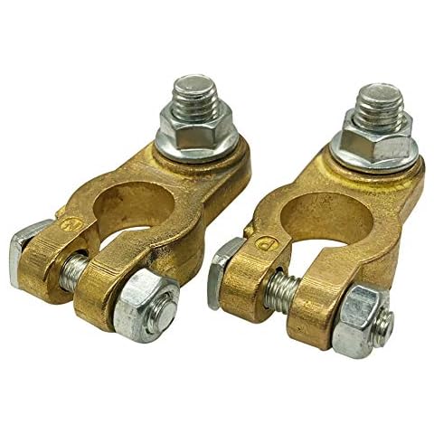 Ampper Brass Battery Terminal Connectors, Top Post Battery Terminals Clamp Set for Marine Car Boat RV Vehicles (1 Pair) Cover