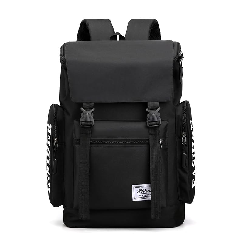 Urban Man Canvas Backpack Men's 15.6 Inch Laptop Backpacks Large CapaCitys School Backpack for Teenagers Unisex Simple Travel Bag (Black-SWZ)