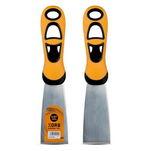 XOR8 Scraping Tool – 1.5”/38mm Precision-Ground Stainless Steel Blade with Soft Grip Ergonomic Handle for Effortless Scraping, Paint, Adhesive, and Caulk Removal in Tight Spaces and Detailed Work