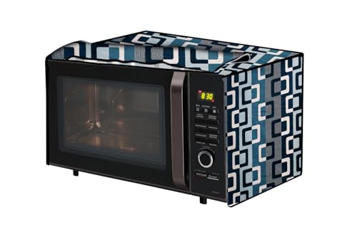 Image of The Furnishing Tree microwave oven cover Suitable for Samsung 28 Liters Convection MC28H5025VK, Dustproof, Stain-Resistant, Cover Size WxDxH in CM- (53.34x48.26x33.02), Lattice Pattern Blue