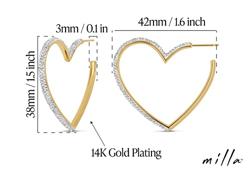 Milla Heart Hoop Earrings - Silver & Gold Heart Earrings For Women, Ideal Gifts For Girlfriend Or Cute Valentines Day Gifts For Her (14K Gold Plated) #TOP2