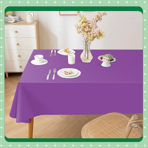 Image of Purple 14 Pack 54 x 108 Inch Plastic Tablecloths, Disposable Rectangle Tablecloth, Party Table Cover Plastic Table Cloth