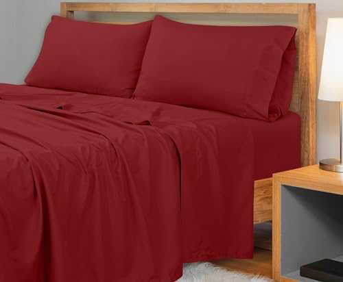 Image of Royale Linens 300 Thread Count 100% Long Staple Combed Cotton Flat Sheet - Super Soft - Top Sheets - Full Flat Sheet Sold Separately - Breathable, Cool & Crisp Percale Sheets Only (Full, Red)