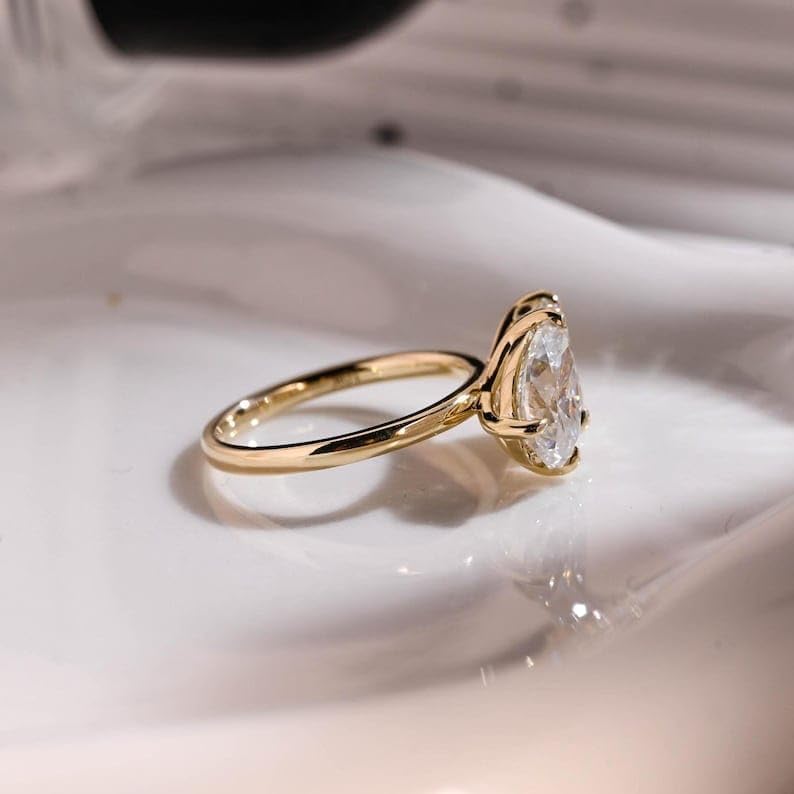 Solid Gold Toi et Moi Emerald & Pear Cut Moissanite Engagement Ring, Promise Ring, Two Stone Wedding Ring, Proposal Ring, Birthday3