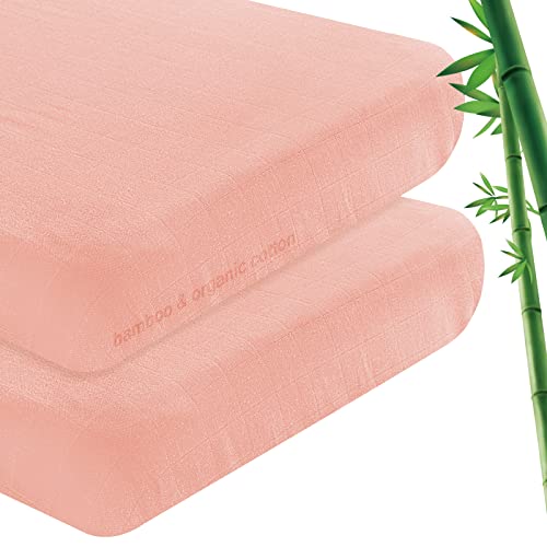 Muslin Bedside Sleeper Bassinet Sheets 2 Pack to Fit Milliard & MiClassic & Mika Micky Bassinet, Soft and Breathable Bamboo Cotton Muslin Bassinet Sheet(34"x21"x5") for Boys and Girls, Pink