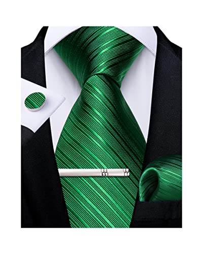 Image of DiBanGu Mens Silk Necktie Solid Color Tie and Pocket Square Cufflink Tie Clip Set Woven Plain Ties for Men Wedding Party