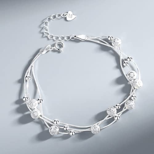 Vgwon 925 Sterling Silver Layered Adjustable Charm Link Bracelets With Beads, Bracelets For Women Girls, Gift For Wife Mom Daughter Friends #TOP1