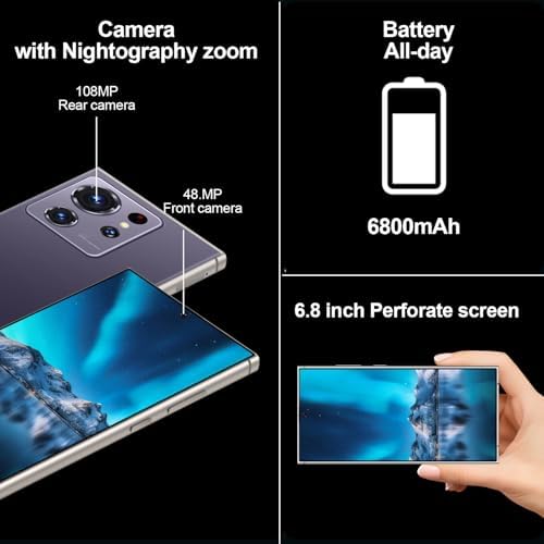 S24 Ultra Unlocked Cell Phones Smartphone with Built-in Pen 8+256GB Android 13 Phones 6.8" HD Screen Dual SIM 108MP+48MP Camera 6800 mAh (Violet)