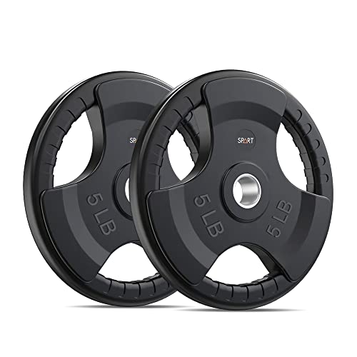 SPART Weight Plate 2-Inch Rubber Coated Olympic Grip Plate for Barbell,Solid Cast Iron Weight Plates in Pairs or Single for Strength Training,Weightlifting,Crossfit,Home Gym(5LB/10LB/25LB/35LB/45LB)