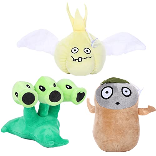 JHESAO 3 PCS Plants and Zombies Threepeater Plush Zombies Plants Sets Toys, Imitator PVZ Plush 1 2 Stuffed Soft Garlic Doll for Children Fans, Great Gift for Halloween, Christmas New