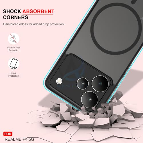 Image of AESTMO Realme P4 5G Back Cover | 360 Protection | Matte Frosted Hard Back Translucent | Compatible with MagSafe Accessories (MagSafe Matte Hard Black Bumber)