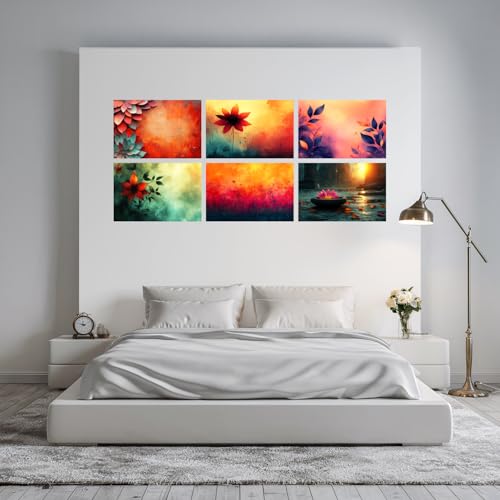 Image of SiddArtify Floral Wall Art Prints Set - Abstract Botanical Poster Decor for Living Room Bedroom Office - 12x18 inch Board Pack of 6