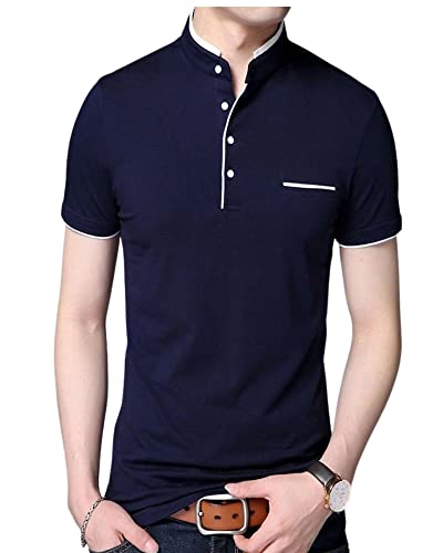 Image of Cotton Mandarian Collar T-Shirt for Men Pack of 1 (Size-S, M, L, XL, XXL)