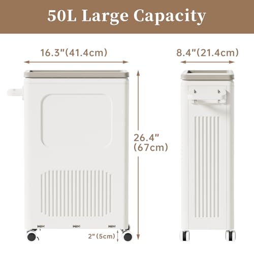 Image of HAIXIN HOME Slim Laundry Hamper with Lid, 50L Plastic Tall Laundry Basket with Wheels, Compact Size for Narrow Space, Rolling Laundry Cart with Handle for Easy Transport to Laundry Room