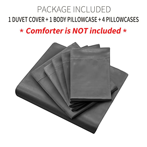 Image of Ersmak 6 Pieces Satin Duvet Cover California King Luxury Silky Bedding Duvet Cover Set with 1 Soft Duvet Cover, 4 King Pillowcases and 1 Body Pillowcase, Black
