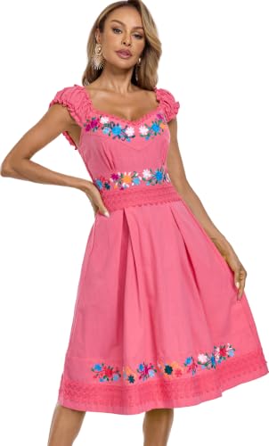 Image of Women's Mexican Dress Embroidered Causal Lace Party Dress