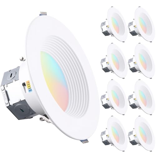 TORCHSTAR 8-Pack 5CCT 6 Inch LED Integrated Canless LED Recessed Lighting with J-Box, Anti-Glare...