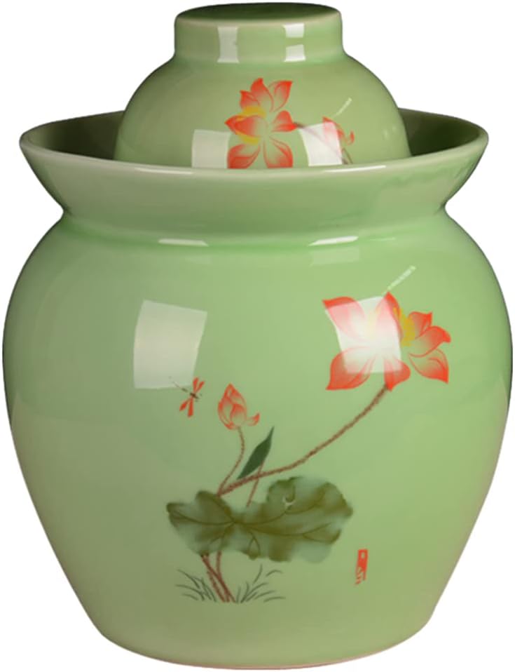 Thickened Ceramic Fermentation Crock Pickling Pot,Traditional Chinese Porcelain Pickle Jar,Fermenting Jar with Water Seal Airlock Lid Stoneware Fermenter for Kimchi 7KG