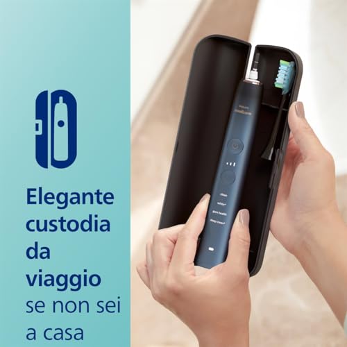 Philips Sonicare Spazzolino elettrico DiamondClean serie 9000 edizione speciale: per pulizia dei denti e igiene orale, blu scuro, 4 testine Premium Plaque C3 (modello HX9911/89) - Immagine 4