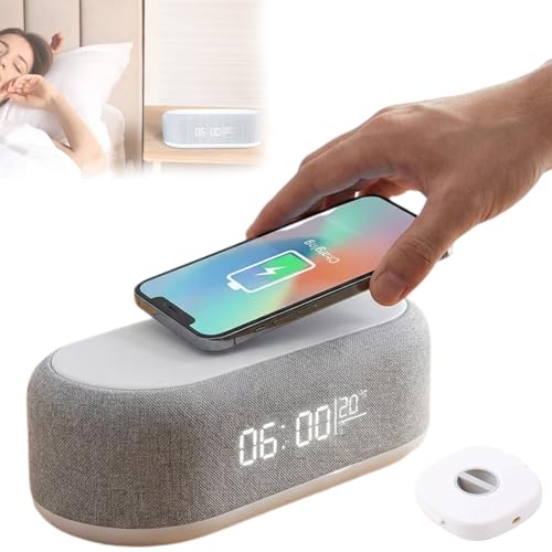 6-In-1 Kabellose Ladestation 25w – Uhr, Wecker, Bluetooth-Lautsprecher & Nachtlicht, Wecker Mit Ladestation, Intelligenter Schutz, Einstellbares Nachtlicht, All-In-One Für Den Nachttisch! (weiß)