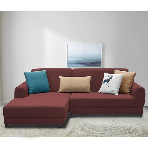 Image of Kraven LHS 4 Seater L Shape Sofa Set for Living Room (Maroon Fabric) Premium Fabric Sofa