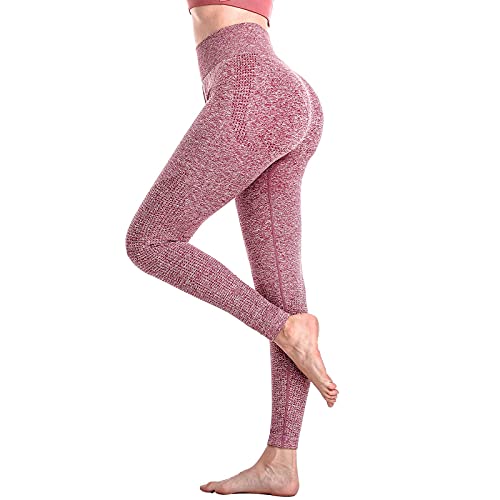 Eunchaes Women's High Waisted Yoga Pants Legging Jogger Pants Seamless Leggings Tummy Control Workout Running Yoga Pants Body Shaping Pants (Berry Red, Large)