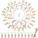 qingmeng Holzklammern Klein, 50 Stück Mini Wäscheklammern Holz Weiss Herz, 3.5cm Kleine Klammern für Fotos Aufhängen Fotoseil mit Klammern, Kleine Wäscheklammern Holz für Bilder Collagen Postkarten Fo