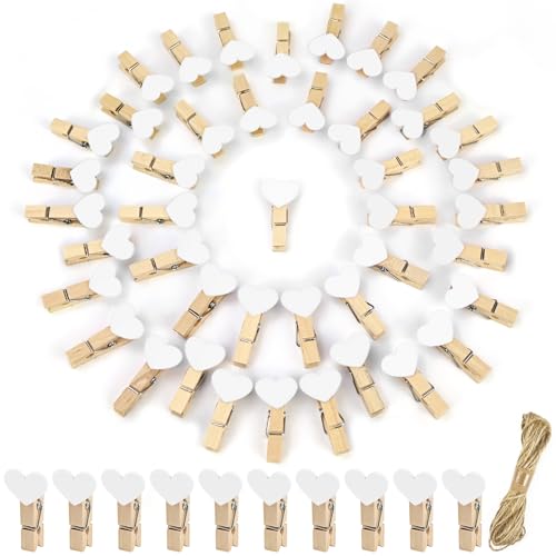 qingmeng Holzklammern Klein, 50 Stück Mini Wäscheklammern Holz Weiss...