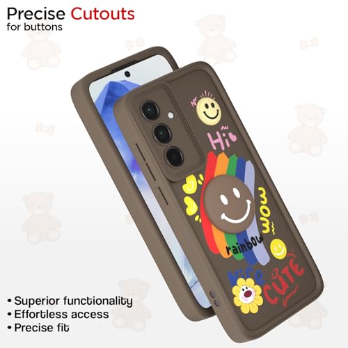 Image of Pikkme Back Cover for Samsung Galaxy A55 5G | Soft Silicone| Cute Rainbow Smile & 3D Cartoon Flower Design | Shockproof Raised Camera Protection Bumper Case (Brown)