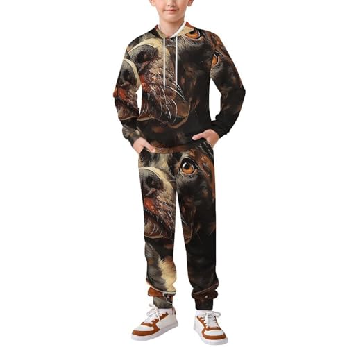 Boys Girls Pullover Hoodie Jogger Pants Kid Outfit Sweatshirt Sweatpants Set, Union Jack England Flags Dog Vintage