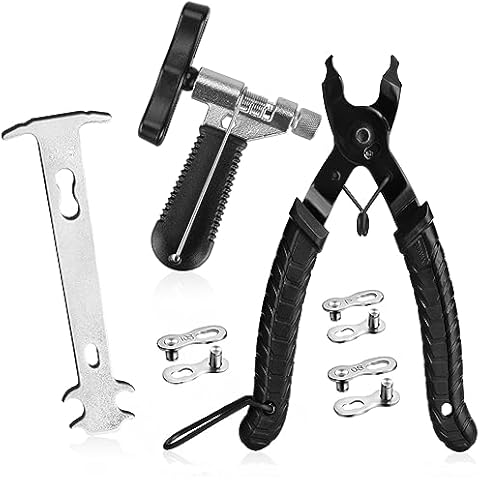 A AKRAF Bike Link Plier + Chain Breaker Splitter Tool + Chain Checker + 3 Pairs Bicycle Missing Links, Bike Link Opener Closer Plier Chain Cutter Connector Wear Indicator Tool (w/Silver Checker) Cover