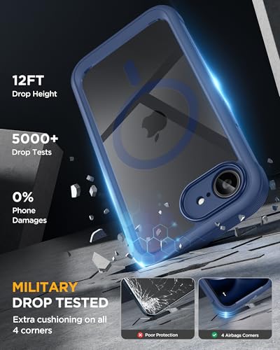 Image of Miracase for iPhone 17e Case & iPhone 16e Case, Full-Body Phone with Built-in Glass Screen Protector, [Magnetic with MagSafe] Military Drop Proof 17 E / 16 E Cover Bumper 6.1 inch, Blue