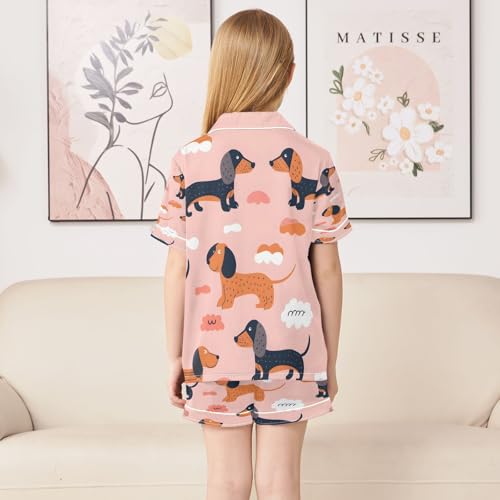 senya Pajama Sets Silky Button Down Nightwear Sleepwear Size 5-14 Years Cute Seamless Pattern with Dogs4