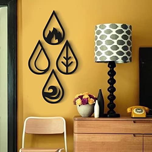 Gonenow Four Elements Wall Decor, Set Of 4 Wooden Earth, Water, Fire, Air Art, 4 Elements Of Nature Signs, Farmhouse Decoration, Livingroom Zen Wall Art #TOP1