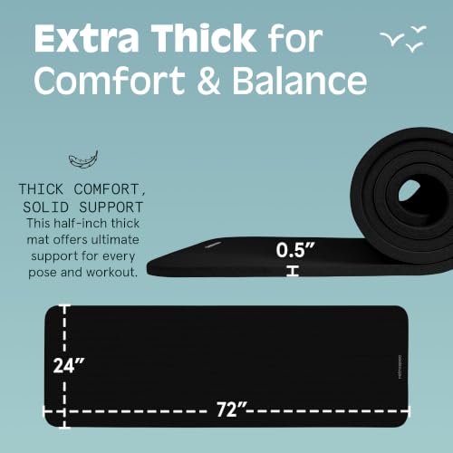 Image of Retrospec Solana Yoga Mat Thick 1 /2in Non-Slip Workout Mat with Nylon Strap - 72x24in Exercise Mat for Pilates, Stretching & Fitness - BPA Free, Easy Clean