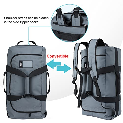 MIER Sporttasche Herren Wasserresistente Reisetasche groß Heavy Duty Convertible Sportrucksack mit Rucksackgurten und Schuhfach für Fitnessstudio, Sport, Reisen, Duffle Bag-Grau 90L