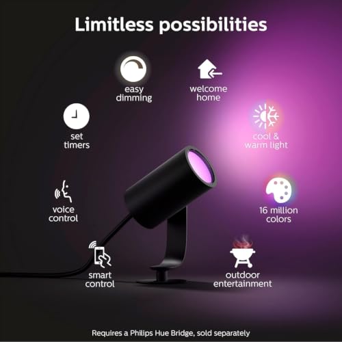 Image of Philips Hue Lily Outdoor Smart Spotlight Base Kit, 3 Pack, White and Color Ambiance LED Walkway Lights, Low Voltage Landscape Lighting, Requires Bridge, Control with App & Voice, Weatherproof