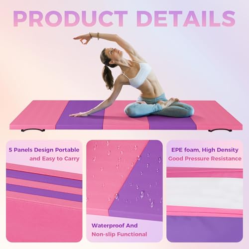 Folding Gymnastics Mat, Exercise Mats, Gymnastics Tumbling Mats, Thick Portable Home Gym Floor Pad for Yoga, Pilates, Aerobics & Martial Arts Training