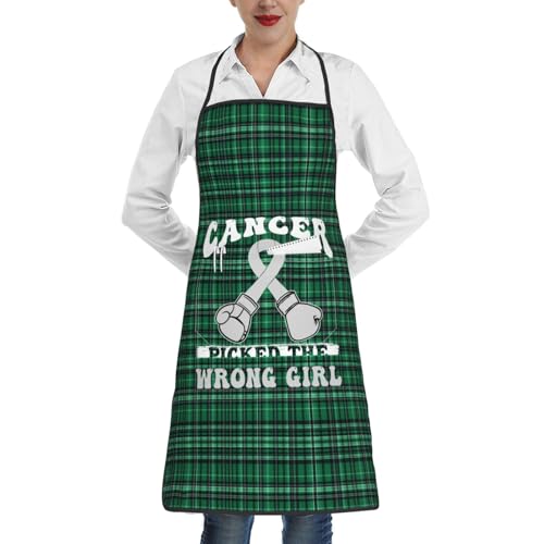 nopicsn Cancer Picked The Wrong Girl Parkinson's Cancer Apron for cooking with Pockets Women Men Kitchen Chef Funny Aprons