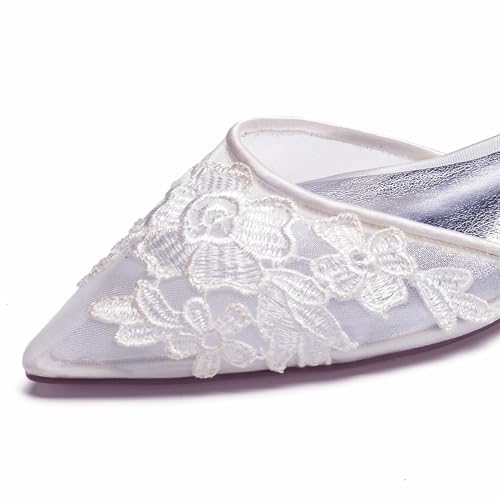 Women's Wedding Bridal Shoes Closed Toe Pointed Lace Mesh Shoes Ballet Flats Buckle Ankle Strap Shoes3