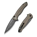 CIVIVI Kitefin EDC Pocket Knife, 3.22“ Damascus Drop Point Blade Folding Knife, Aluminum Handle with Reversible Clip for Camping Hiking Hunting C24091-DS1, Brownish Gray