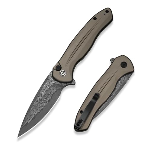Civivi Kitefin EDC Pocket Knife, 3.22" Damascus Blade, Brownish Gray