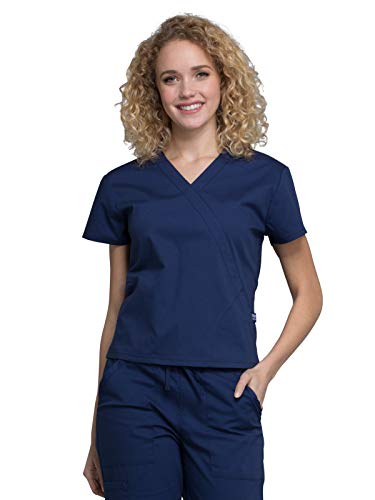 Workwear Professionals Women Scrubs Top Mock Wrap Plus Size WW705, 2XL, Navy