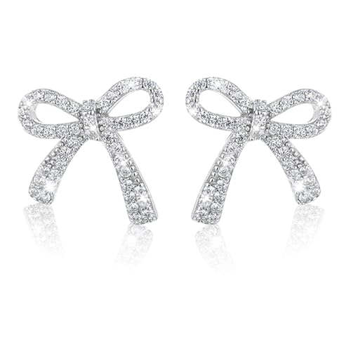 Kabwea 1 paire de boucles d'oreilles nœud pour femme, boucles d'oreilles à pampilles scintillantes avec strass, boucles d'oreilles argent 925, boucles d'oreilles,...