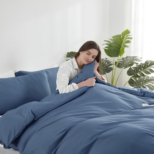 Image of Hearth & Harbor Blue Heaven Duvet Cover Twin Size, 2 Piece Bedding Set | Soft Double Brushed Bedding Set, Button Closure, 1 Duvet Cover 68x90 Inches, 1 Pillow Sham